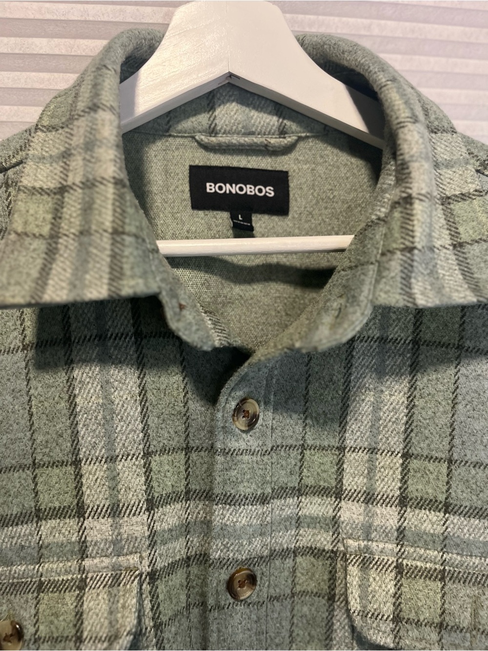 Bonobos Sage Green Flannel Shaquet Mens Size Large Shirt Jacket Streetwear - Picture 3 of 7